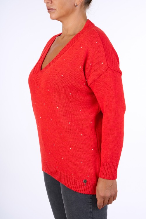 PULL SCOLLO A V CON STRASS